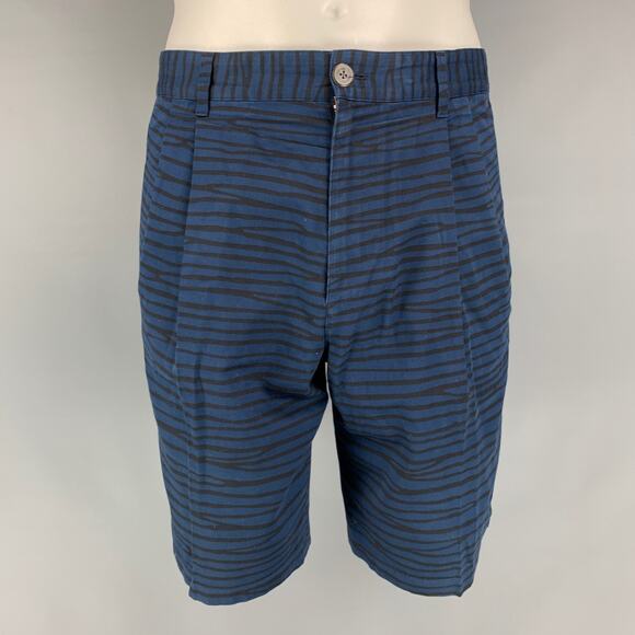 LOUIS VUITTON Size 32 Blue Black Stripe Cotton Pleated Shorts - Picture 1 of 4